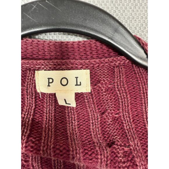 POL Maroon Cable Knit Open Front Duster Cardigan Sweater Size L - Picture 5 of 6